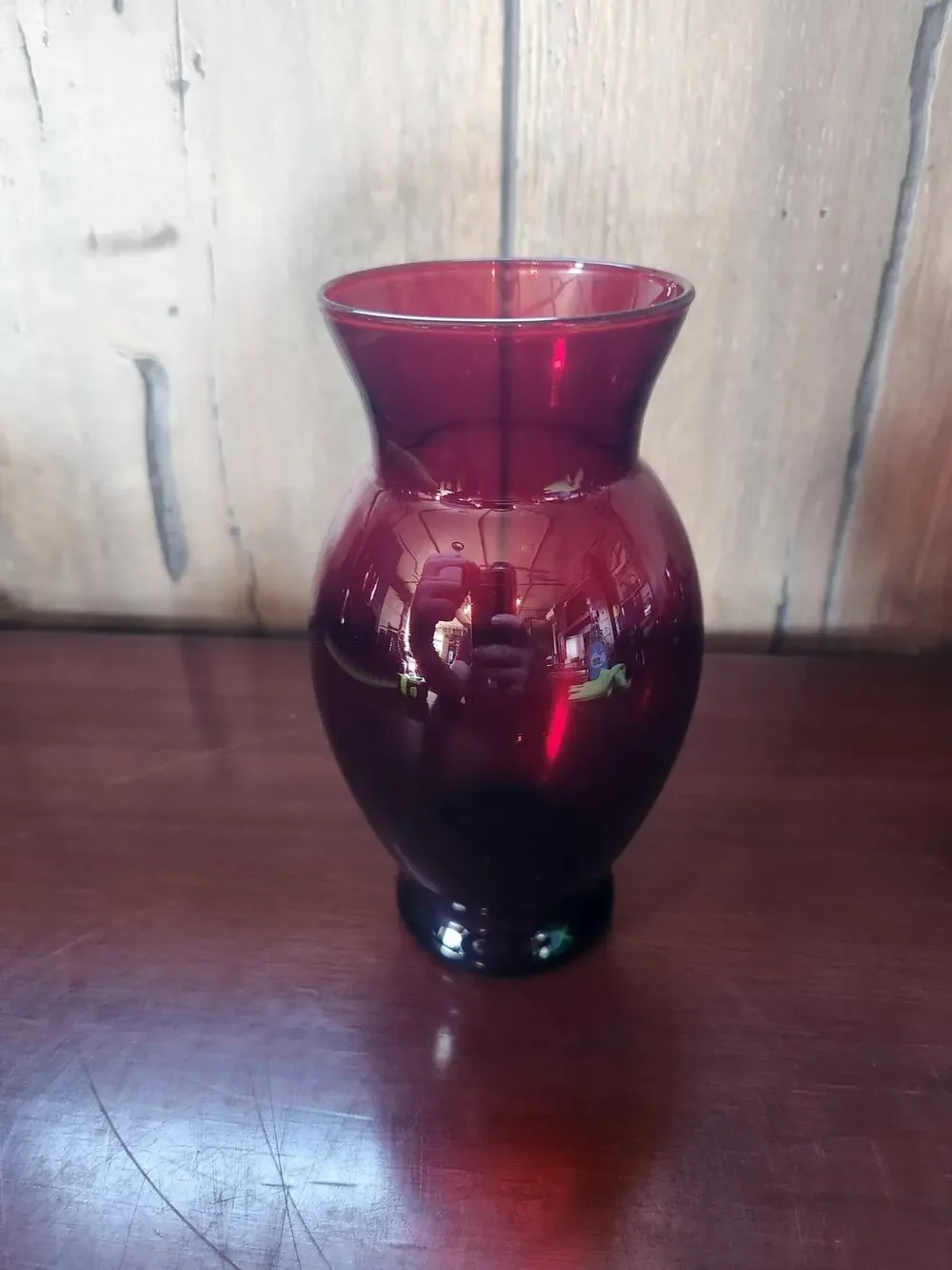 Vintage Ruby Red Glass Vase 6.5 inch Flared Rim Royal Ruby Style MCM Decor